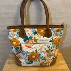 Mary and Martha Beyond Beautiful Floral Print Leather Trim Handbag